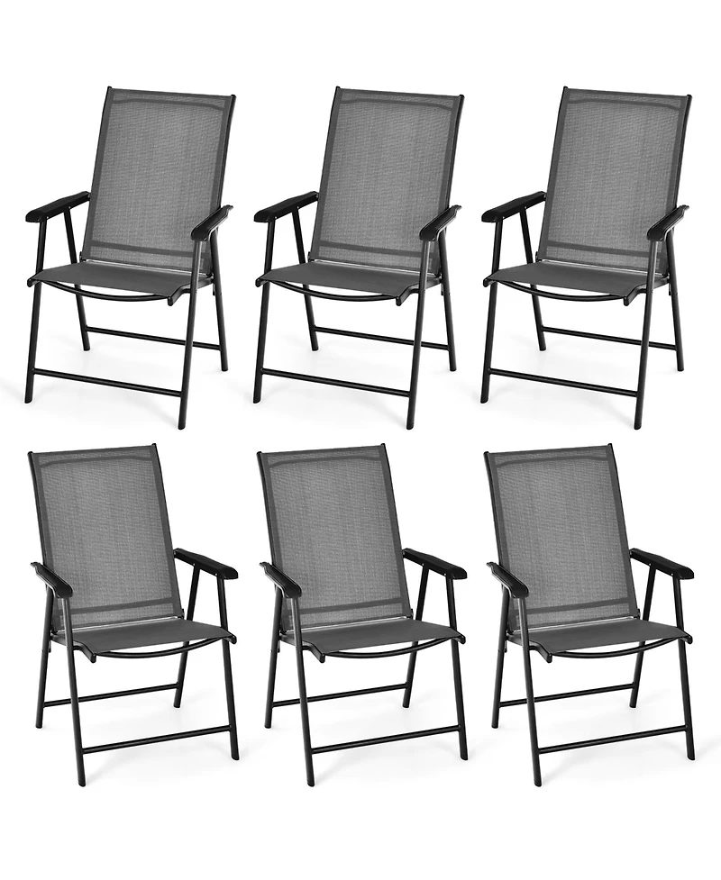 Gymax Set of 6 Outdoor Patio Folding Chairs Camping Deck Garden Pool Beach W/Armrest