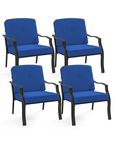 Gymax 4 Pcs Patio Metal Chairs Outdoor Dining Seat Heavy Duty w/ Cushions Garden