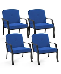 Gymax 4 Pcs Patio Metal Chairs Outdoor Dining Seat Heavy Duty w/ Cushions Garden