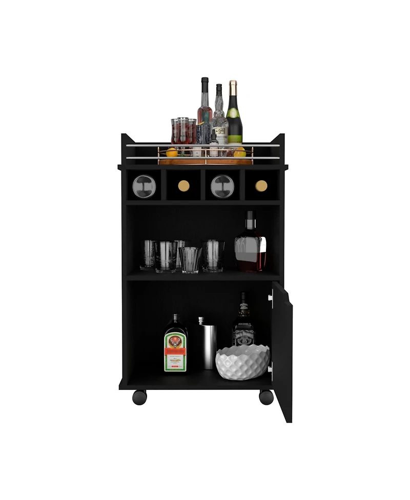 flynama Bar Cart with 2 Open Shelves, 4 Cubbies and Closed Cabinet