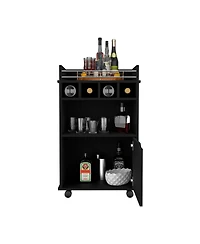 flynama Bar Cart with 2 Open Shelves, 4 Cubbies and Closed Cabinet