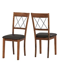 Gouun Cross-Back Dining Chairs Set of 2 with Pvc Leather Seat and Rubber Wood Frame