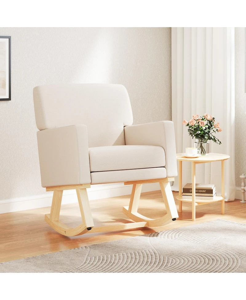 Gouun Upholstered Rocking Chair with Padded Seat and Solid Wood Base