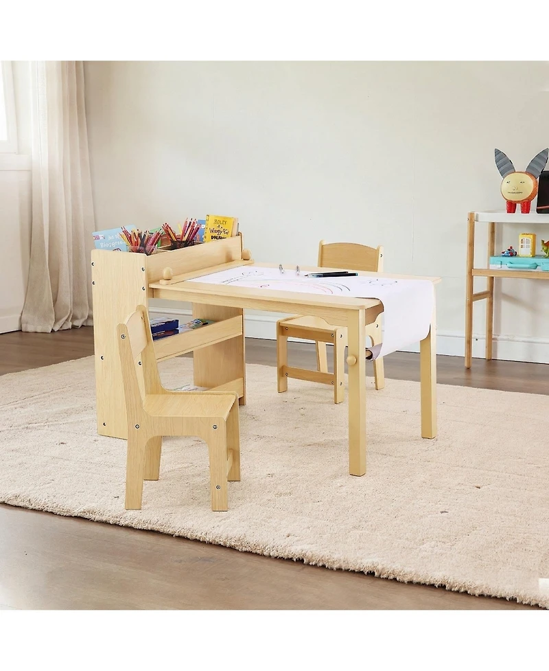 Sugift Kids Art Table and 2 Chairs, 2-in-1 Toddler Craft and Play Activity Table, Wood Set