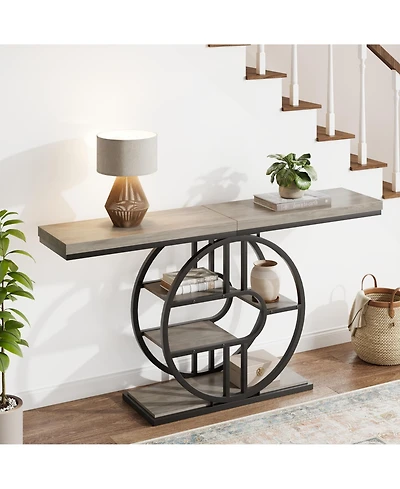 gaomon Industrial Narrow Console Sofa Table with O-Shaped Metal Frame and 5-Tier Storage, Entryway Table