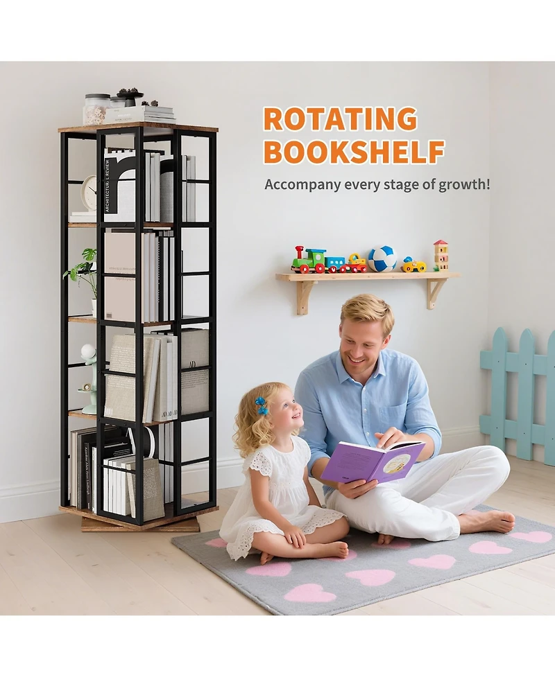 gaomon 360degree Rotating Corner Bookshelf, Industrial Floor Standing Storage Organizer