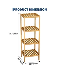 Homfan -Tier Bamboo Shelf Narrow Bathroom with Slatted Shelves Wood Plant Stand Standing Towel Rack Corner
