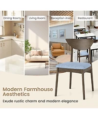 Gymax 2PCS Wooden Dining Chair Linen Fabric Upholstered Kitchen Chairs w/ Padded Seat