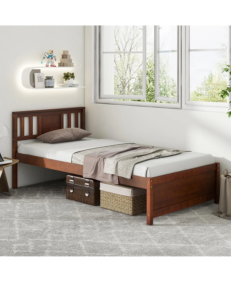 Gymax Bed Frame w/ Headboard Wood Slat Support No Box Spring Needed