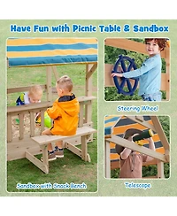 Slickblue Outdoor Wooden Swing Set with Slide, Deck and Steering Wheel