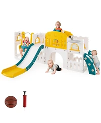 Slickblue Toddler 10 in 1 Slide Swing Climber Set with Basketball Hoop