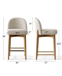 Maison Boucle Armless Upholstered Counter Height Stools Set of 3, Linen, Wood Legs
