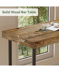 Tribesigns 70.9'' Long Solid Wood Bar Table for 6-8 People, Industrial Narrow Counter Height Pub Table with Metal Footrest