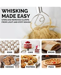 Zulay Kitchen Stainless Steel Danish Whisk for Cooking with Single Eye Dough Hook - 2 Pack