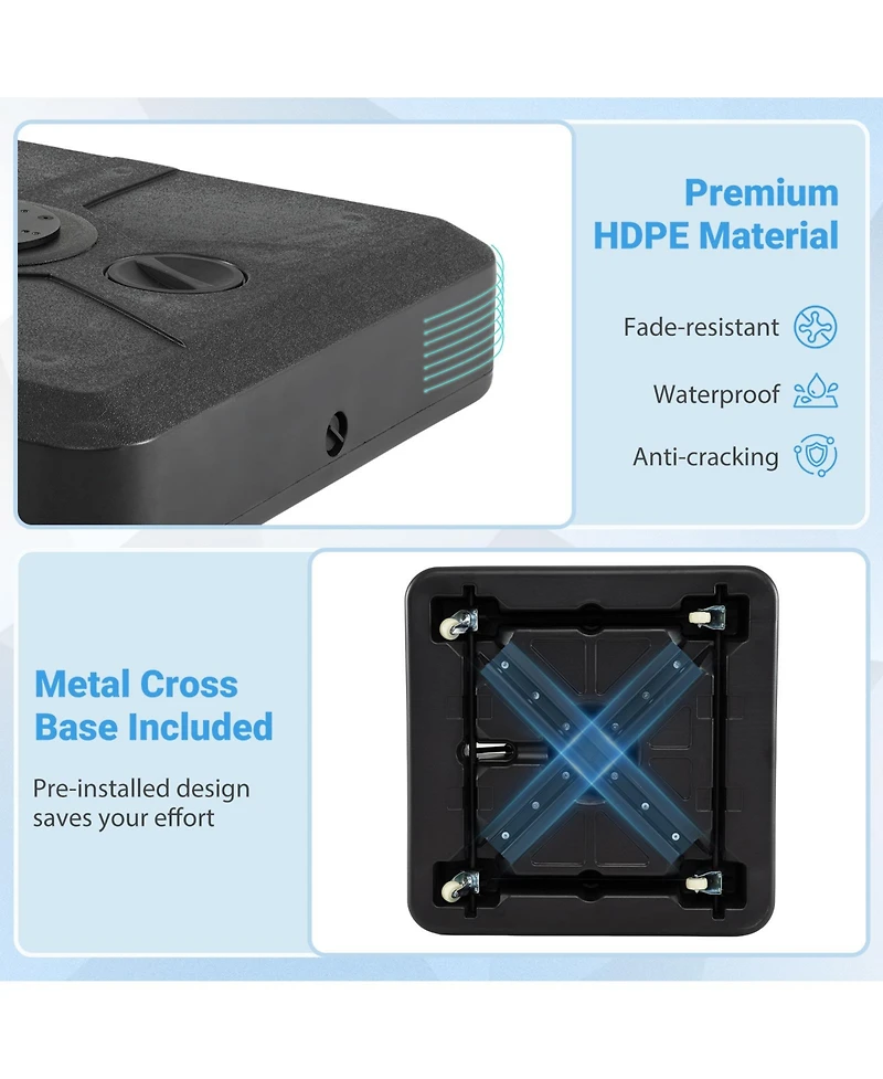 Costway Cantilever Umbrella Base with Wheels, Retractable Pull Rod, 360degree(s) Rotation for Pool