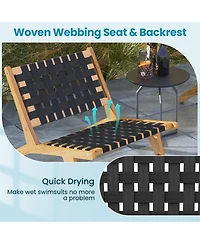 Gymax Teak Wooden Chair w/ Woven Webbing Seat and Backrest for Patio Mid Century Modern