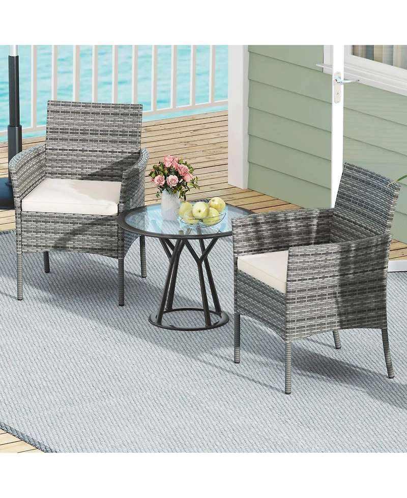 Gymax Outdoor Pe Wicker Chairs Set of 2 Patio Dining Armchairs w/ Padded Cushions