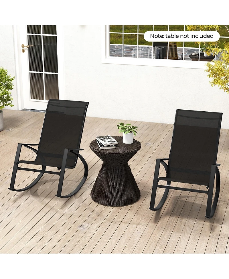 Gymax 2 Pcs Patio Rocking Chairs w/ Ergonomic Backrest Seat Safe Stoppers for Backyard