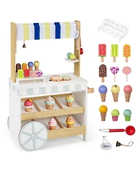 Slickblue Kids 2-in-1 Wooden Ice Cream Cart Grocery Store Playset Shelves