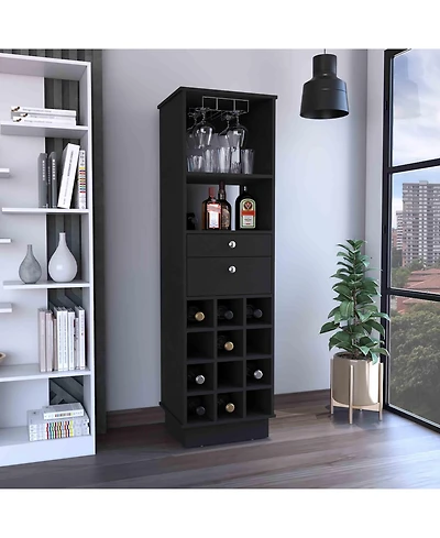 flynama Bar Cabinet with 2 Cabinets, 1 Drawer Black Finish
