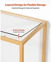 Gouun Tempered Glass 2-Tier Console Table with Metal Frame and Anti-Tip Device