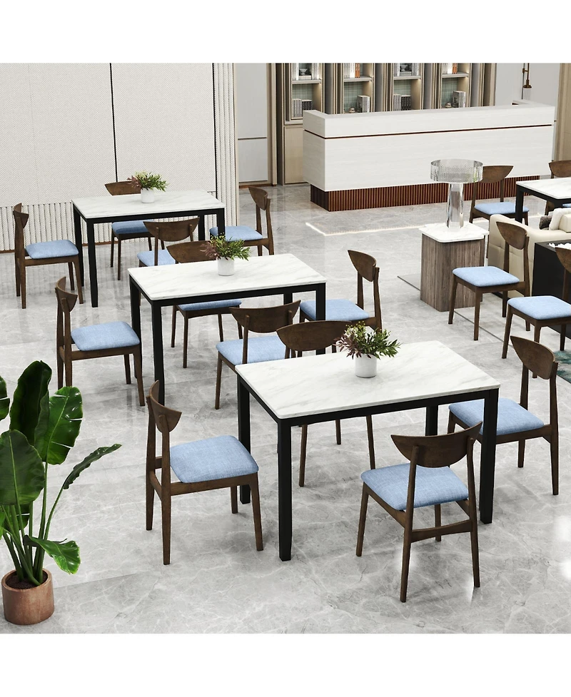 Gouun Linen Upholstered Dining Chairs Set of 2 with Curved Backrest and Rubber Wood Legs