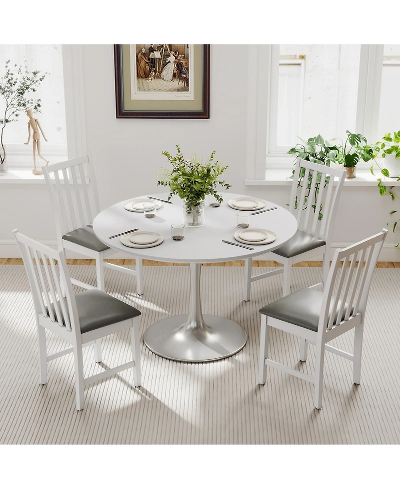 Gouun Wooden Dining Chairs Set of 2 with Pvc Leather Cushion and Hollowed Backrest