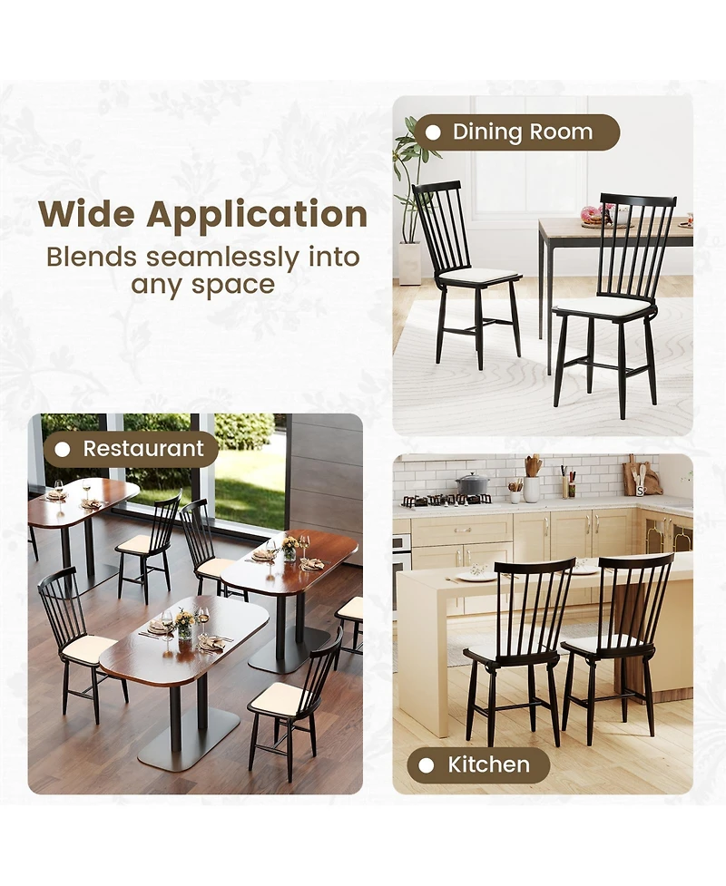 Gouun Farmhouse Windsor Dining Chairs Set of 2 with Removable Seat Cushions