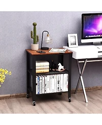 Gouun 2-Tier Rolling Bar Cart with Anti-Fall Guardrail and Lockable Wheels