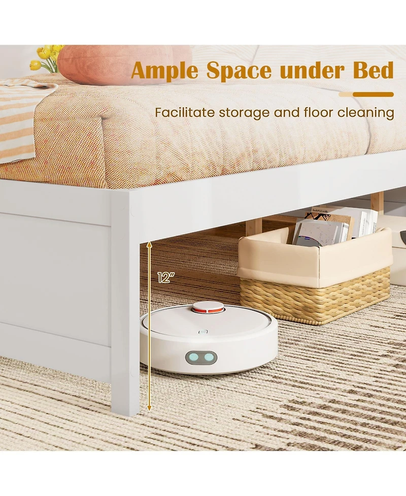 Sugift Full Size Wooden Bed Frame with 2 Rolling Storage Drawers