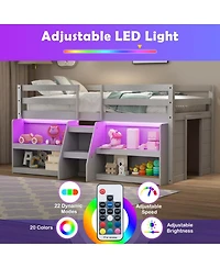 Gouun Led Twin Loft Bed with Staircase and Bookcase Storage