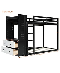 Streamdale Furniture Bunk Bed with 4 Drawers, Rail, Light, Shelves, Pegboards