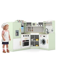 Slickblue Kids Corner Play Kitchen with Washer and Ice Maker Toy Set