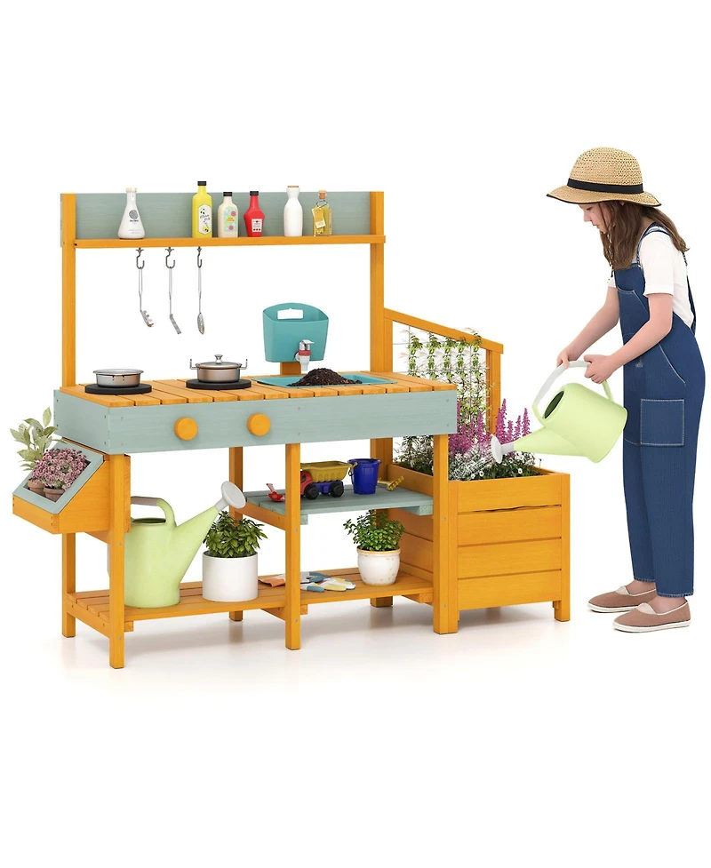 Slickblue Wooden Play Kitchen for Kids Pretend Mud Kitchen Activity Set