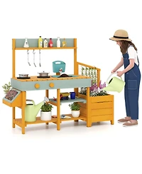 Slickblue Wooden Play Kitchen for Kids Pretend Mud Kitchen Activity Set