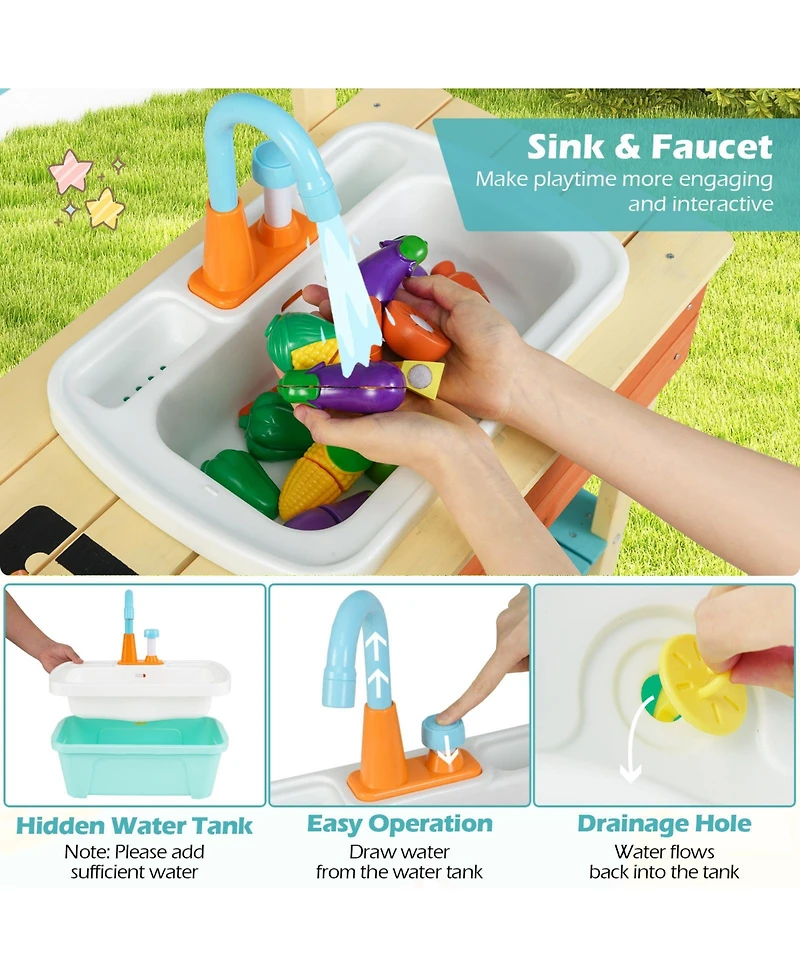 Slickblue Wooden Kids Kitchen Playset Chef Pretend Mud Kitchen Set