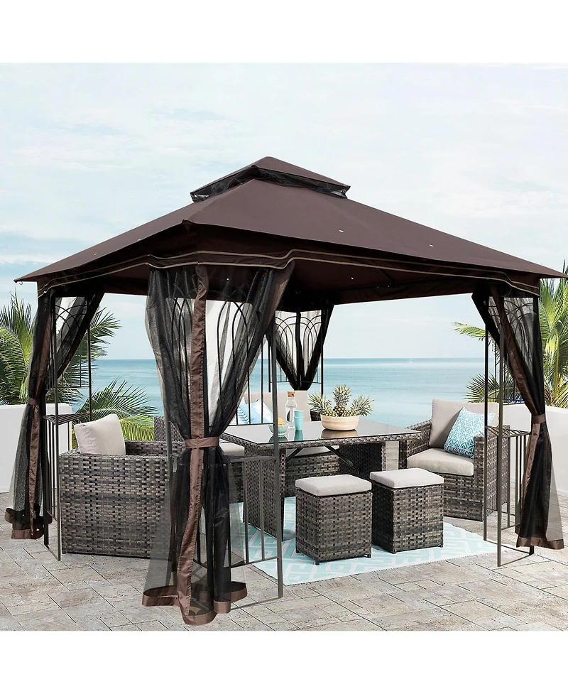 Clihome 10x10 Ft Outdoor Patio Gazebo Canopy Tent with Double Vented Roof and Mosquito net