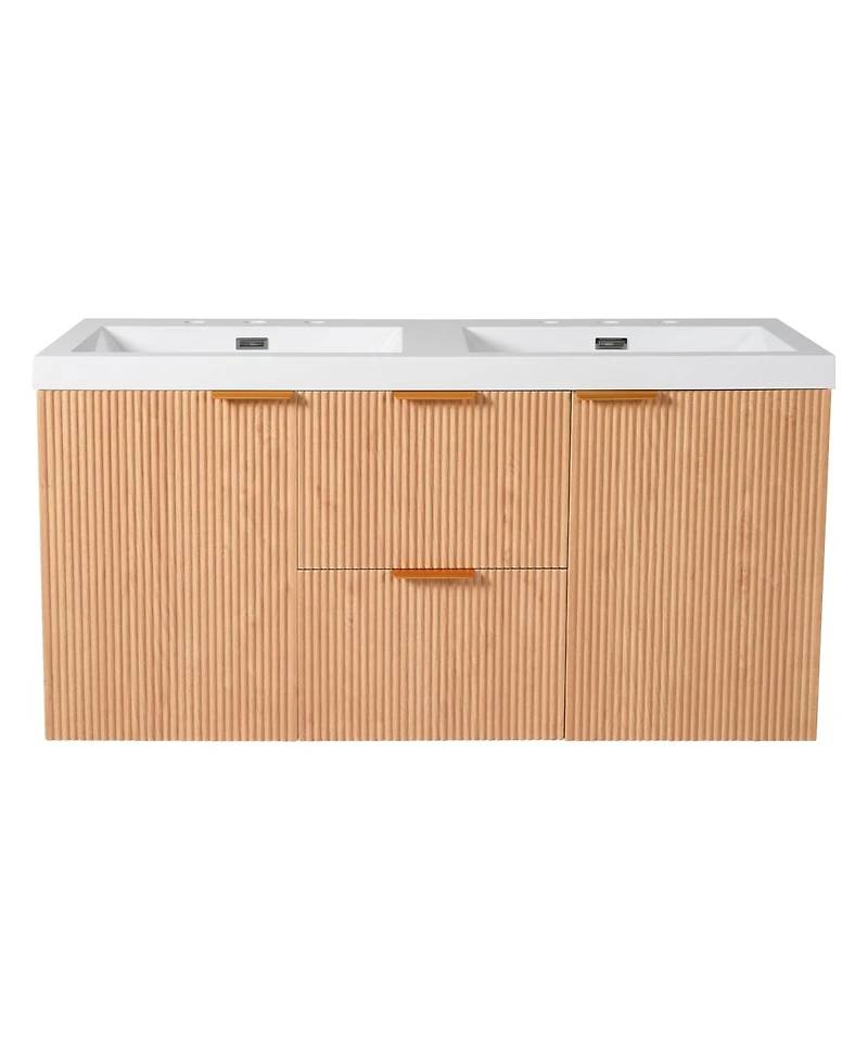 Sillysis 47 Inch Double Sink Bathroom Vanity Wall Mounted, Soft Close Drawers, Ample Storage, Smc Countertop and Wood Grain Mdf Cabinet