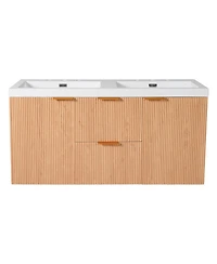 Sillysis 47 Inch Double Sink Bathroom Vanity Wall Mounted, Soft Close Drawers, Ample Storage, Smc Countertop and Wood Grain Mdf Cabinet