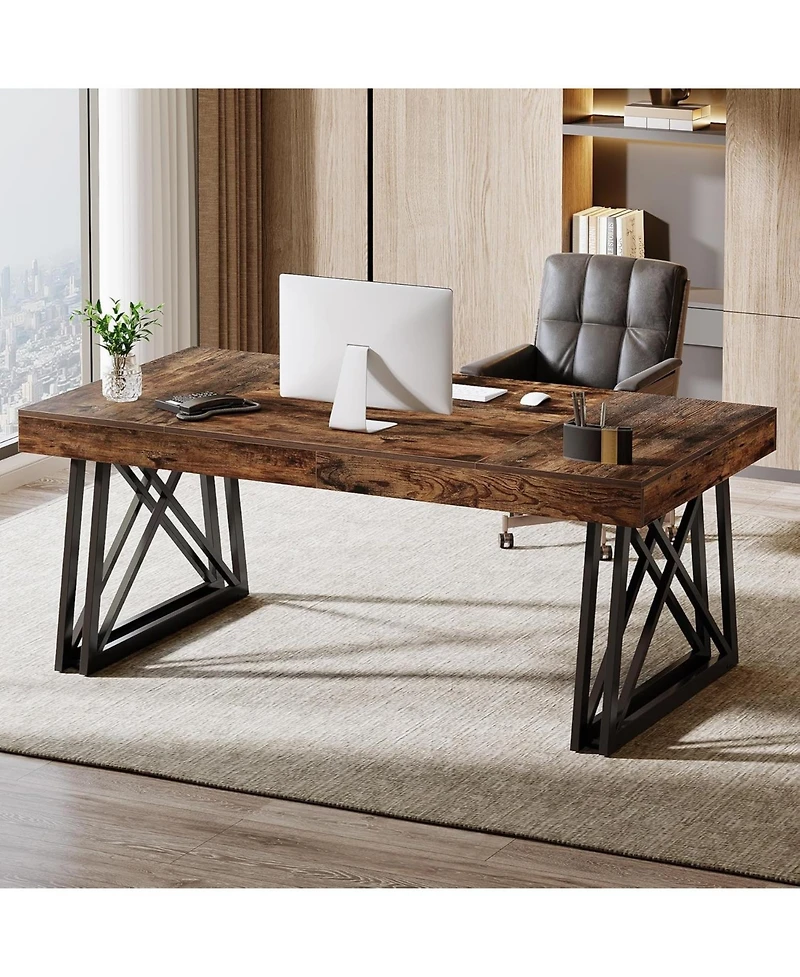 Tribesigns Executive Desk with X-Shaped Legs, 63'' Farmhouse Office Computer Desk, Large Writing Table