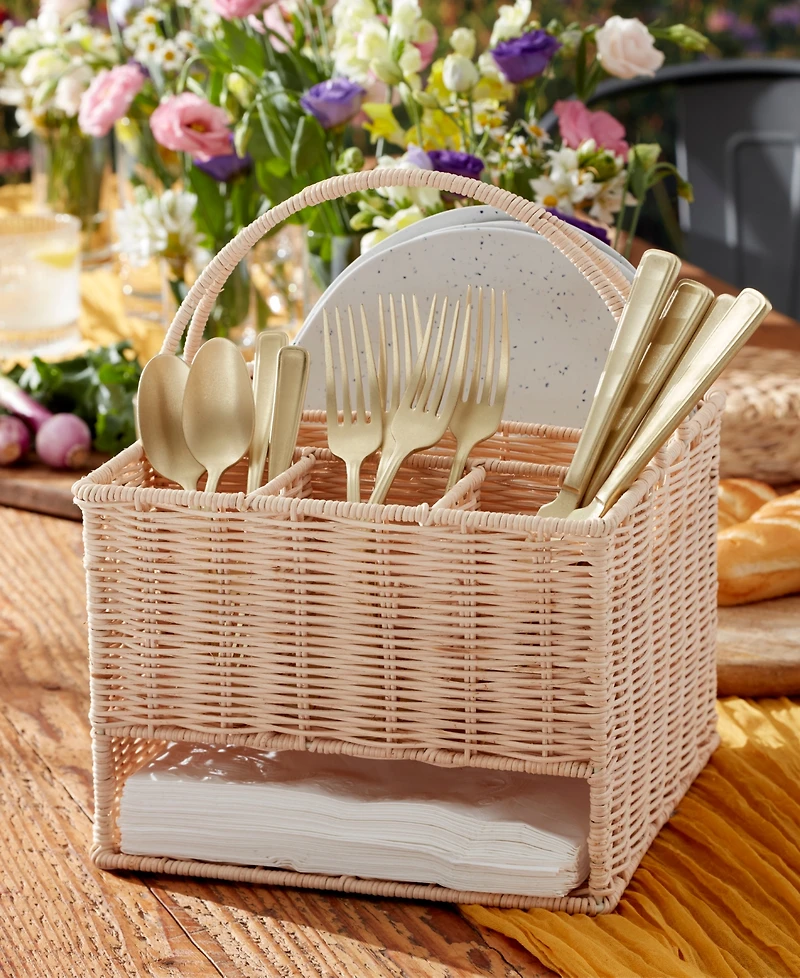 Oneida 24 Seven Outdoor Living Real Rattan Flatware Storage Caddy