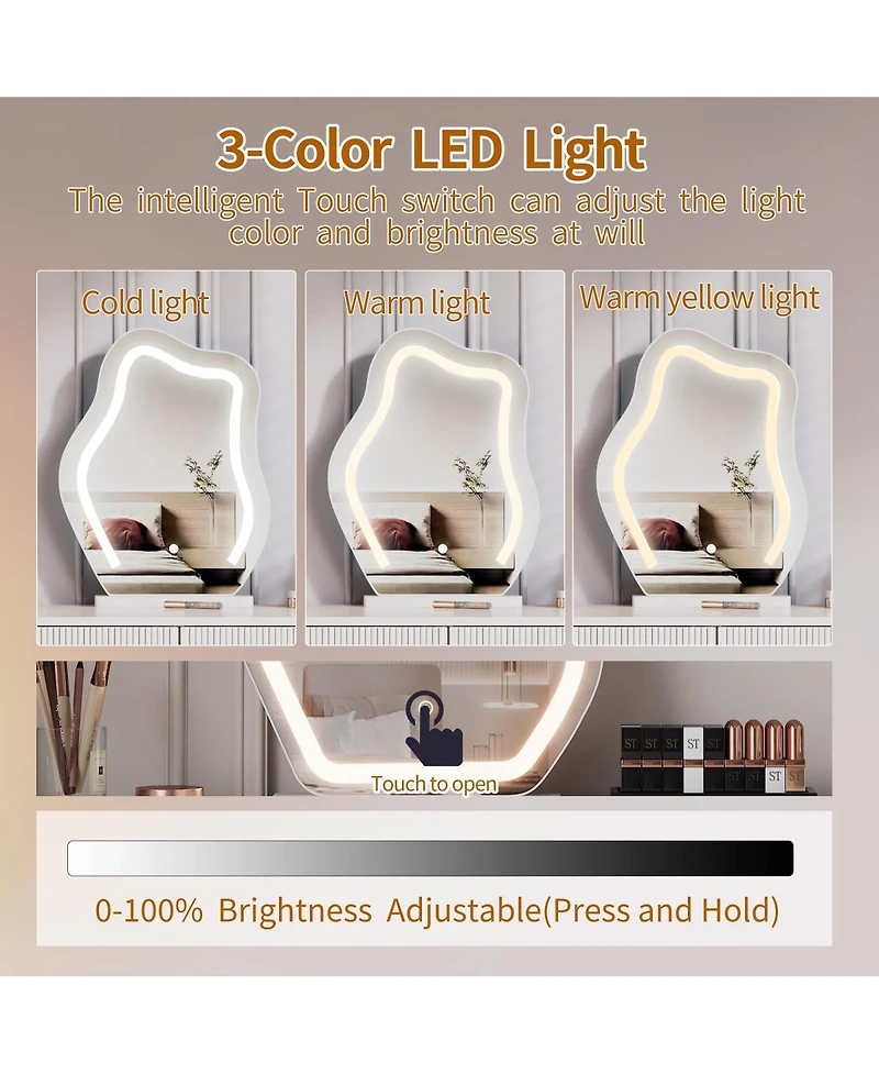 Streamdale Furniture Cloud Led Vanity with Storage and Ribbed Design