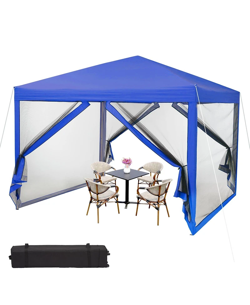 Homfan Pop-Up Canopy Tent with Bug Screen Mesh Sidewalls, Uv-Resistant Outdoor Sun Shade with 1-Minute Center Lock Setup and Roller Bag