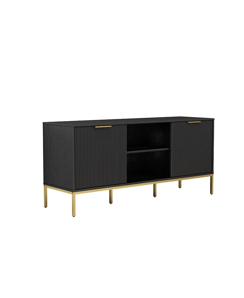Streamdale Furniture Modern Tv Stand with Wave Doors and Gold Accents