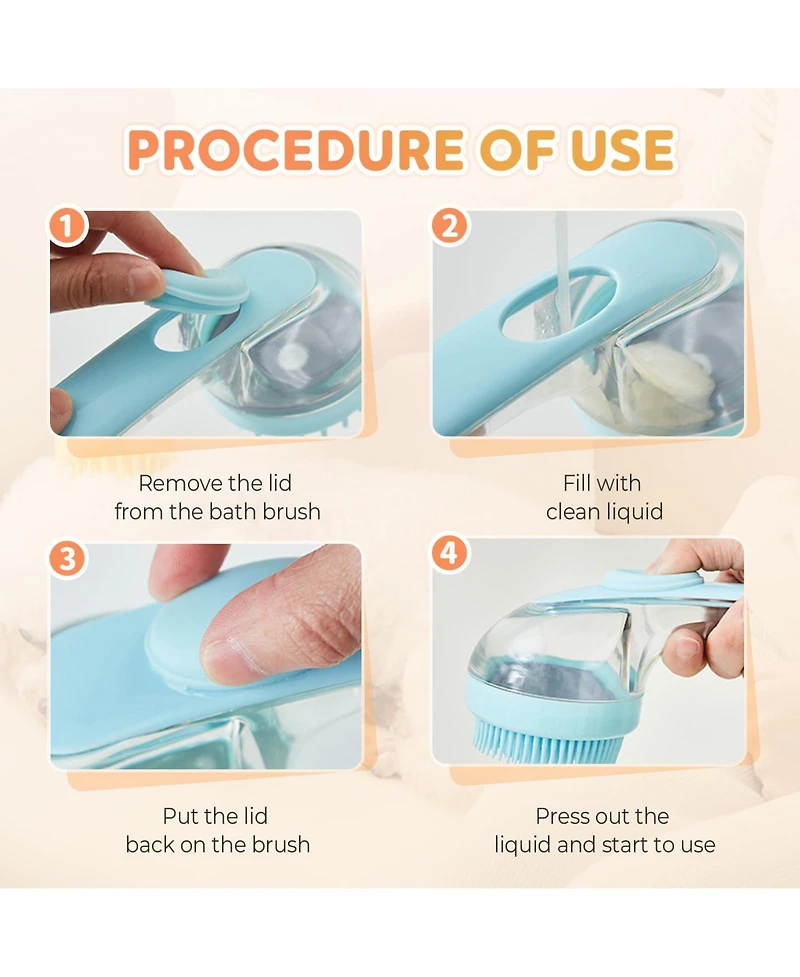 Aronkl 2pcs Pet Bath Brush With Shampoo Dispenser Massage For Dogs Cats Easy Washing Short Long Hair Coarse Fine Teeth