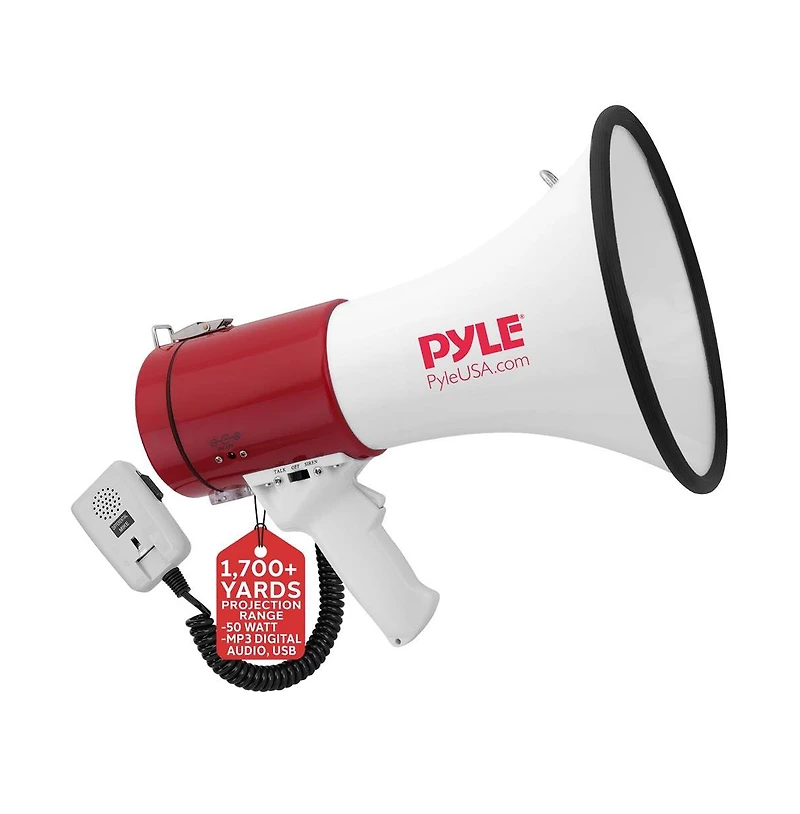 Pyle Megaphone Speaker with Talk & Siren Modes, Handheld Microphone, MP3,Usb Reader, Aux Input