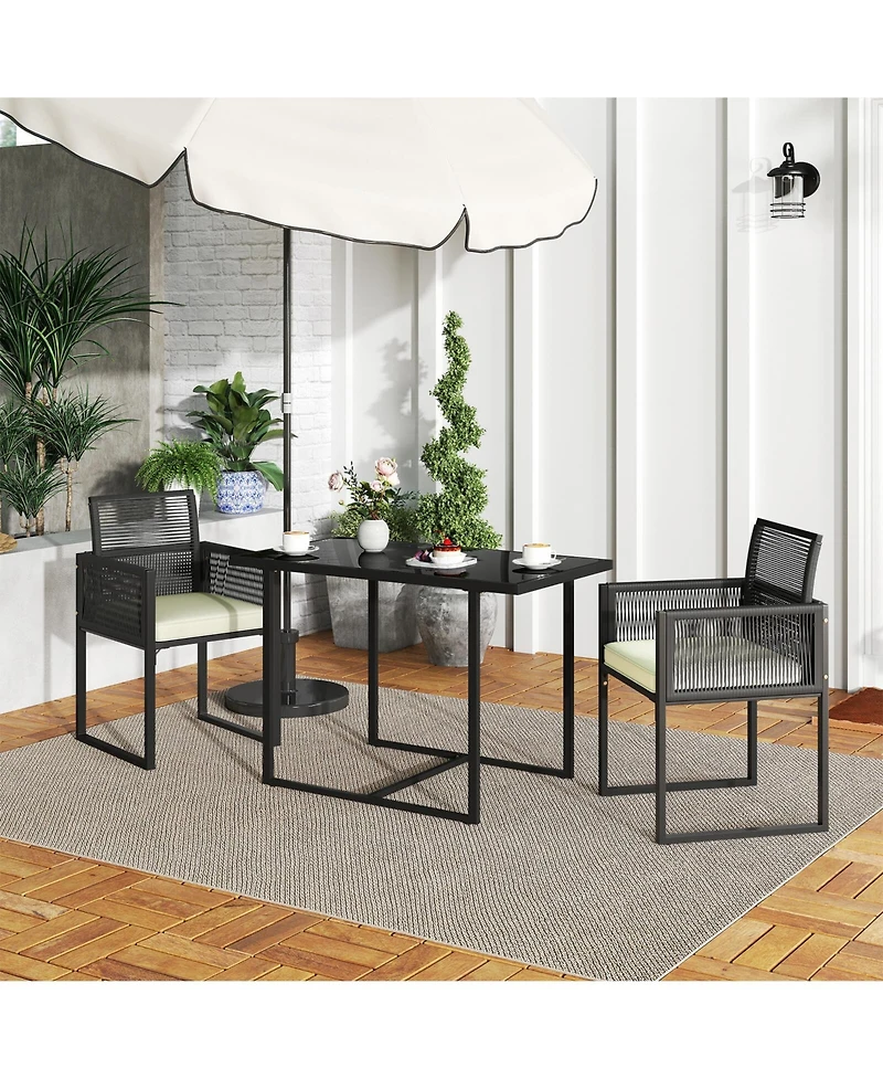 Costway 3PCS Patio Pe Wicker Furniture Set Cushioned Chairs with Folding Backrest Backyard