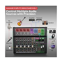 Pyle 8-Ch. Audio Sound Mixer - Bluetooth Studio Mixer - Dj Controller Audio Mixing Console