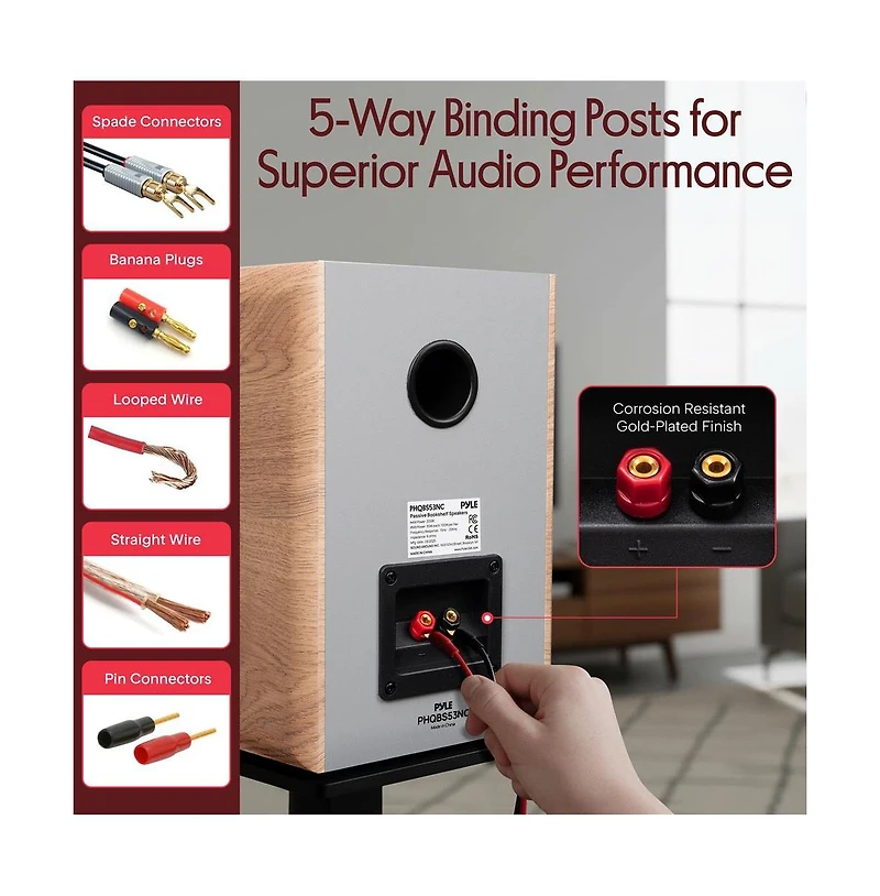 Pyle Home Theater Bookshelf Speakers - 2-Way HiFi Sound