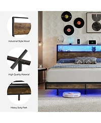 Sailvan Bed Frame With Led Lights, Industrial Platform Bed With Charging Station
